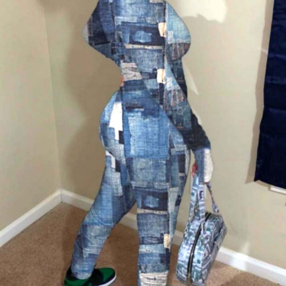 Blue patchwork jumpsuit & Matching Shoulder Bag